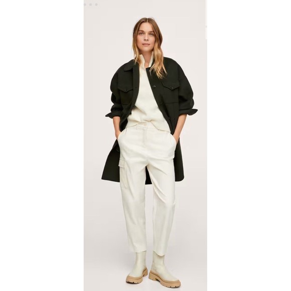 MNG By Mango Army Green Military Style Long Sleeve Collared Coat Size medium - Picture 8 of 16